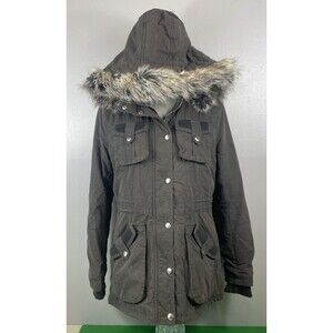 BCBG Max Azria Winter Coat Qilted Lining With Removable Hood Women's Medium Gray